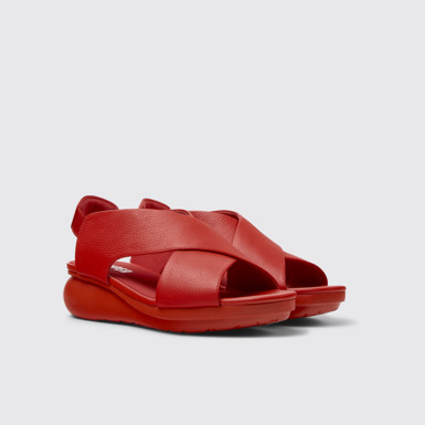 Front view of Balloon Red leather sandals for women