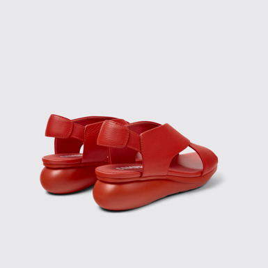 Back view of Balloon Red leather sandals for women