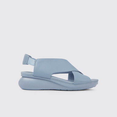 Side view of Balloon Light blue leather sandals for women