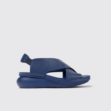 Side view of Balloon Blue leather sandals for women