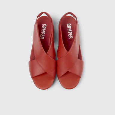 Overhead view of Balloon Red Leather Cross-strap Sandal for Women