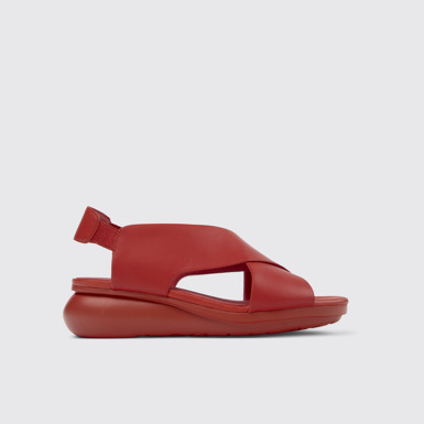 Side view of Balloon Red Leather Cross-strap Sandal for Women