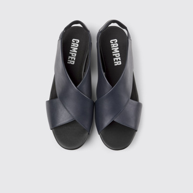 Overhead view of Balloon Blue Leather Cross-strap Sandal for Women