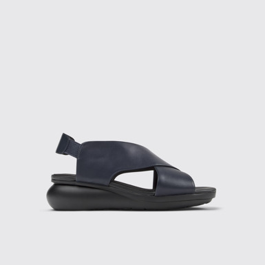 Side view of Balloon Blue Leather Cross-strap Sandal for Women