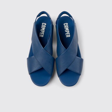 Overhead view of Balloon Blue Leather Sandals for Women.