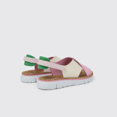 Back view of Twins Pink, white, and green sandals for women