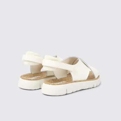 Back view of Oruga White leather and textile sandals for women
