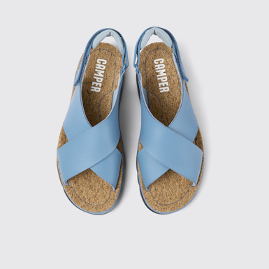 Oruga Sandalias azules de piel y tejido para mujer