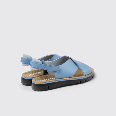 Back view of Oruga Blue leather and textile sandals for women
