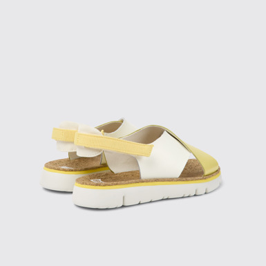 Back view of Twins White and yellow leather and textile sandals for women