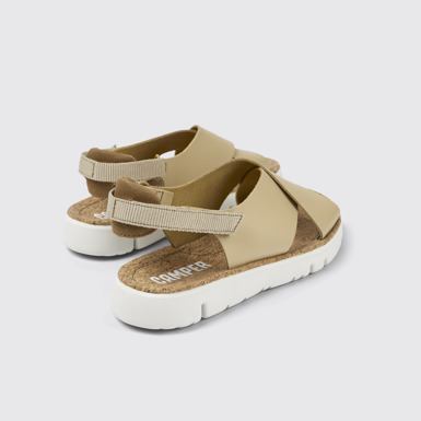 Back view of Oruga Beige Leather/Textile Sandal for Women
