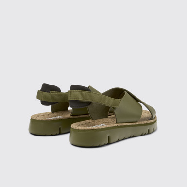 Back view of Oruga Green Leather/Textile Sandal for Women