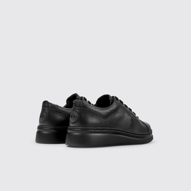 Back view of Runner Up Black Leather Sneakers for Women.
