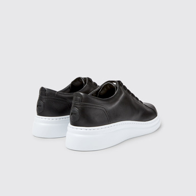 Back view of Runner Up Black Leather Sneakers for Women.