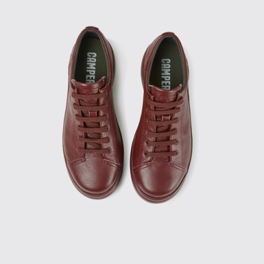 Overhead view of Runner Up Burgundy leather sneakers