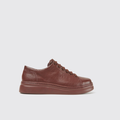 Side view of Runner Up Burgundy leather sneakers