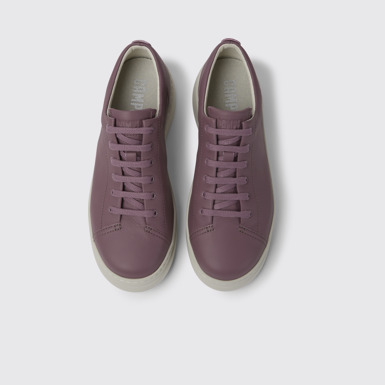 Overhead view of Runner Up Purple leather sneakers