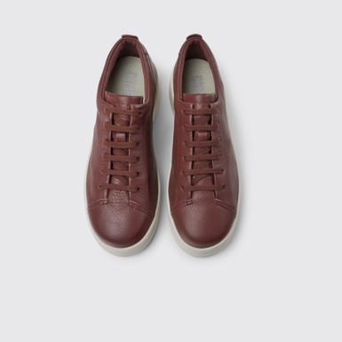 Overhead view of Runner Up Burgundy leather women's sneakers