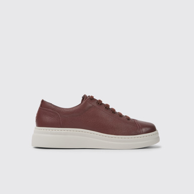 Side view of Runner Up Burgundy leather women's sneakers