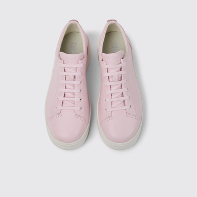 Overhead view of Runner Up Pink leather sneakers for women