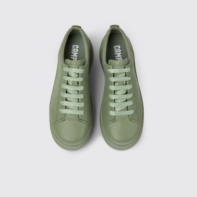 Overhead view of Runner Up Green leather sneakers for women