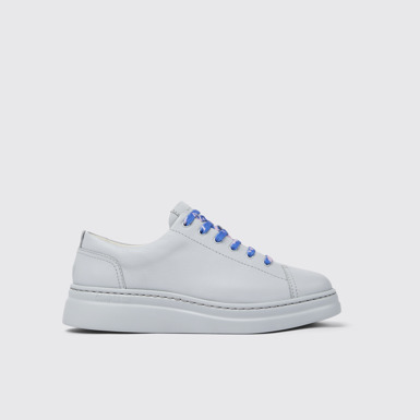 Side view of Runner Up Gray Leather Sneaker for Women