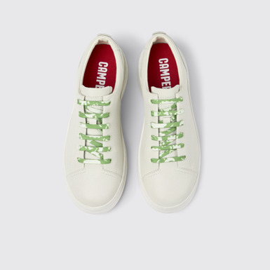 Overhead view of Runner Up White Leather Sneaker for Women