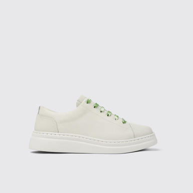 Side view of Runner Up White Leather Sneaker for Women