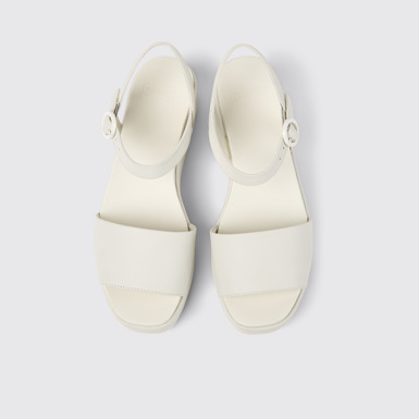 Overhead view of Misia White leather sandals for women