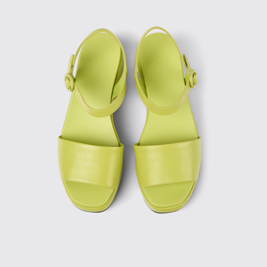 Overhead view of Misia Green leather sandals for women