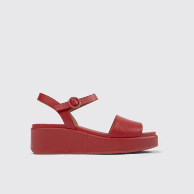 Side view of Misia Red Leather 2-Strap Sandal for Women