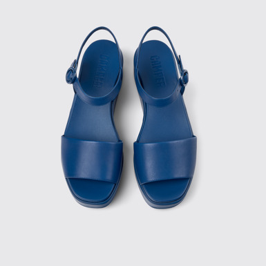 Overhead view of Misia Blue Leather Sandals for Women.