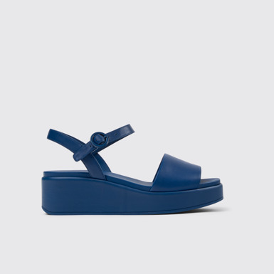 Side view of Misia Blue Leather Sandals for Women.