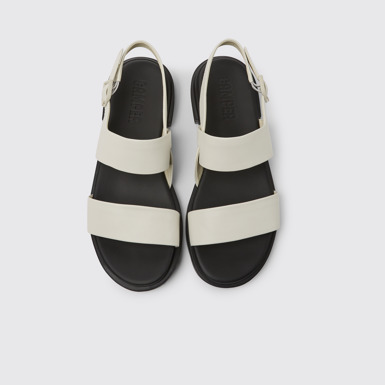 Overhead view of Edy White leather sandals for women