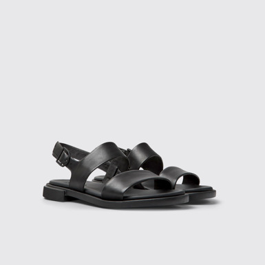 Front view of Edy Black leather sandals for women