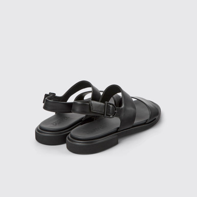 Back view of Edy Black leather sandals for women