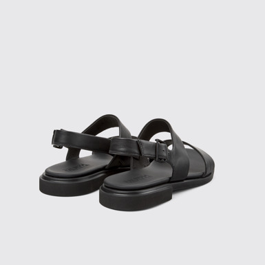 Back view of Edy Black Leather Sandal for Women