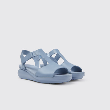 Front view of Balloon Light blue leather sandals for women
