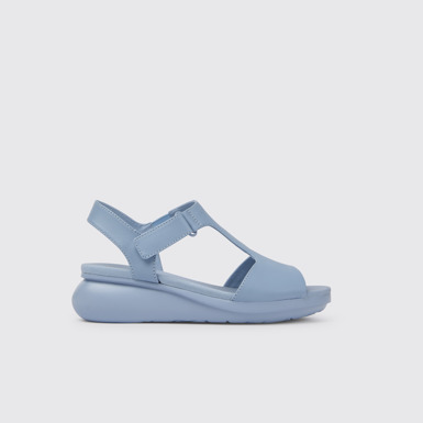 Side view of Balloon Light blue leather sandals for women