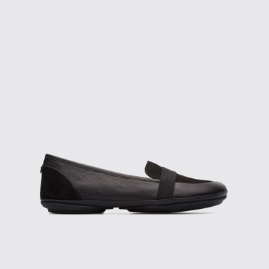 Side view of Right Black moccasin for women