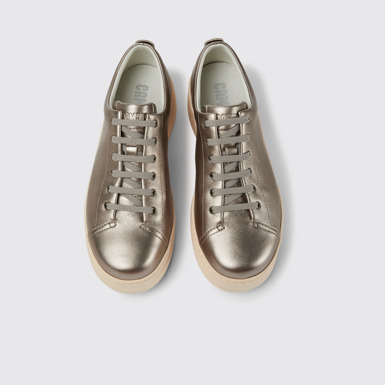 Overhead view of Runner Up Metallic beige metallic sneaker for women