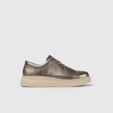 Side view of Runner Up Metallic beige metallic sneaker for women