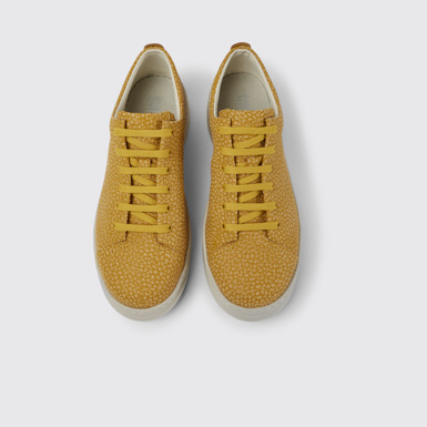 Overhead view of Runner Up Yellow-beige leather sneakers