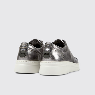 Back view of Runner Up Silver Leather Sneakers for Women.