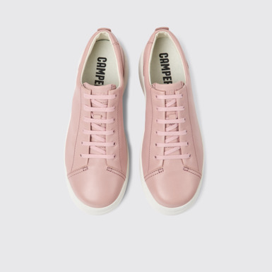 Overhead view of Runner Up Pink leather sneakers for women