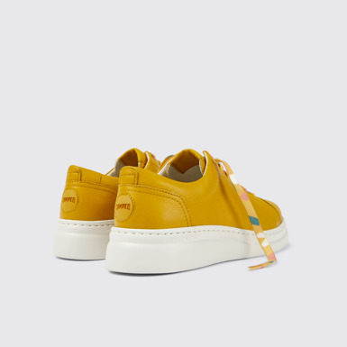 Back view of Runner Up Yellow leather sneakers for women