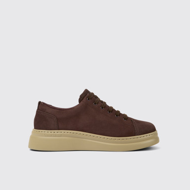 Side view of Runner Up Brown nubuck sneakers for women