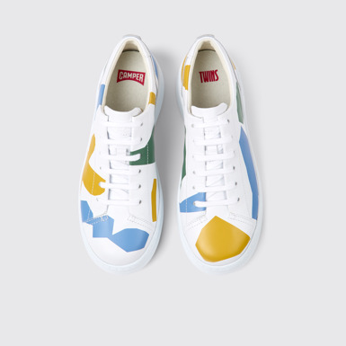 Overhead view of Twins White printed leather sneakers for women
