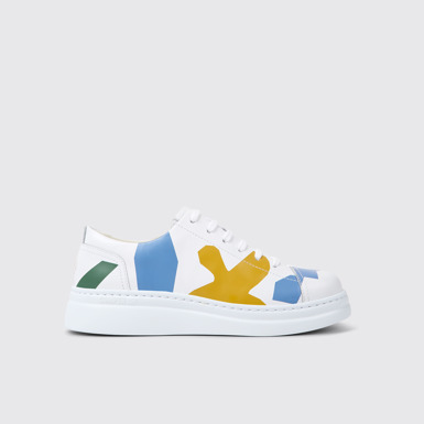 Side view of Twins White printed leather sneakers for women