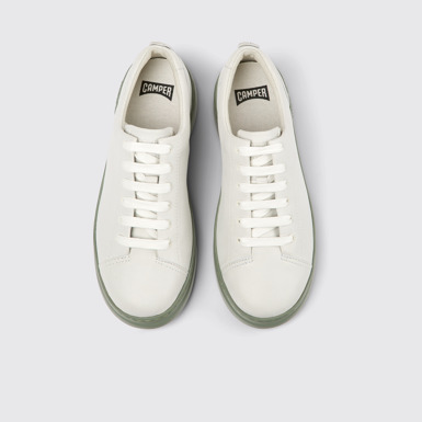 Overhead view of Runner Up White non-dyed leather sneakers for women